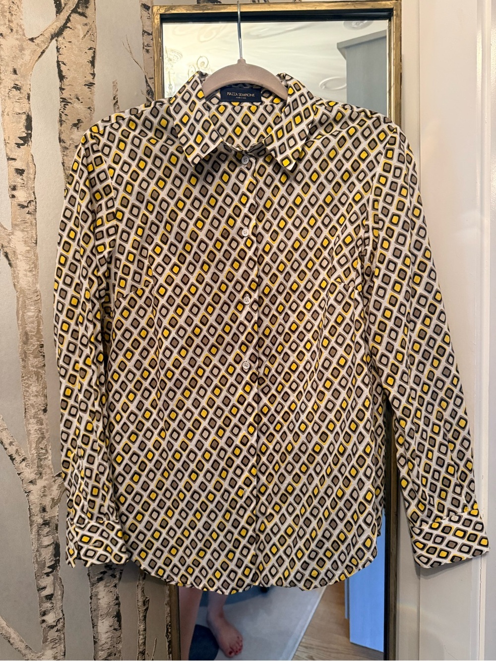 Piazza Sempione Geometric Print Long-Sleeve Shirt - Yellow/Black